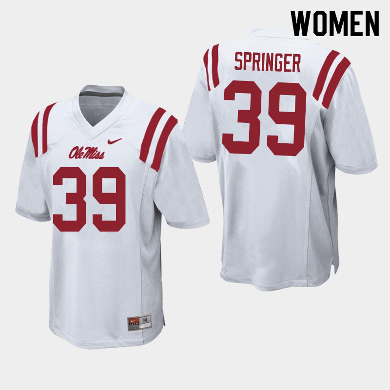 Jake Springer Ole Miss Rebels NCAA Women's White #39 Stitched Limited College Football Jersey MQN5558AG